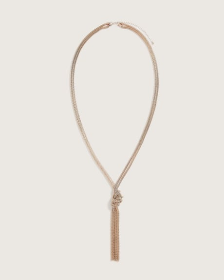 Long Rose Gold Knotted Mesh Necklace