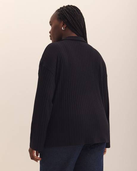 Ribbed Polo Knit Top