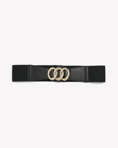 Black Wide Elastic Belt with 3 Golden Ring Buckles
