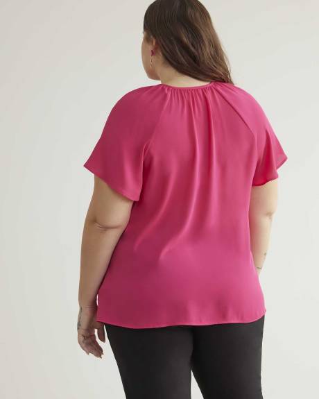 Blouse longue unie à manche courtes à volants, tissu responsable