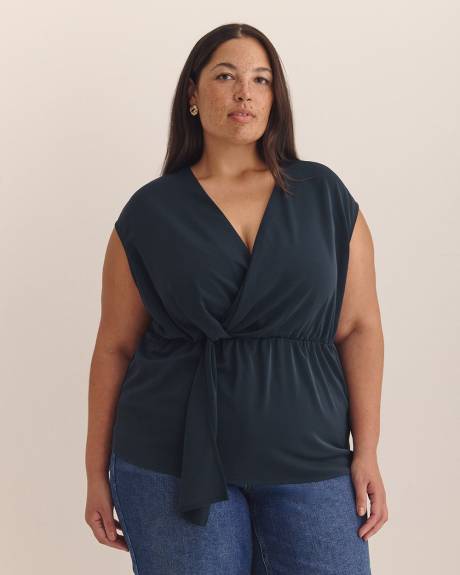 Blouse nouée à petites manches et col en V - Addition Elle