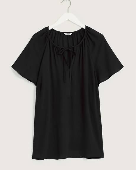 Blouse longue unie à manche courtes à volants, tissu responsable