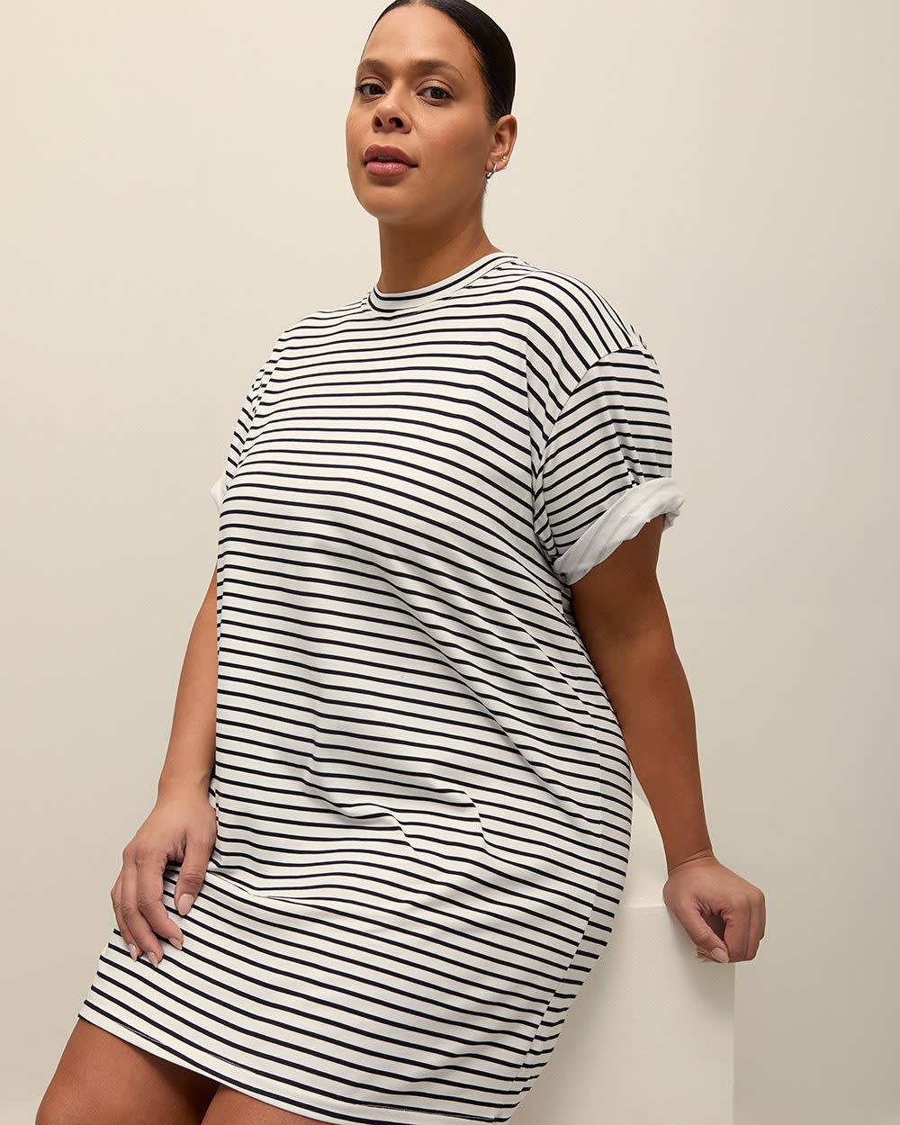 Striped Swim Cover-Up T-Shirt Dress - Cover Me