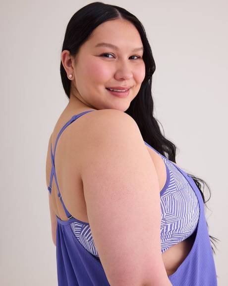 Textured Tankini with Broken Line Print Bandeau