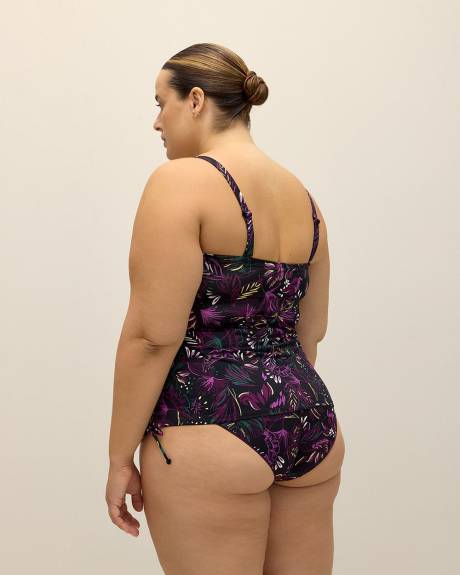 Leaf-Print Rushing Tube Tankini Top