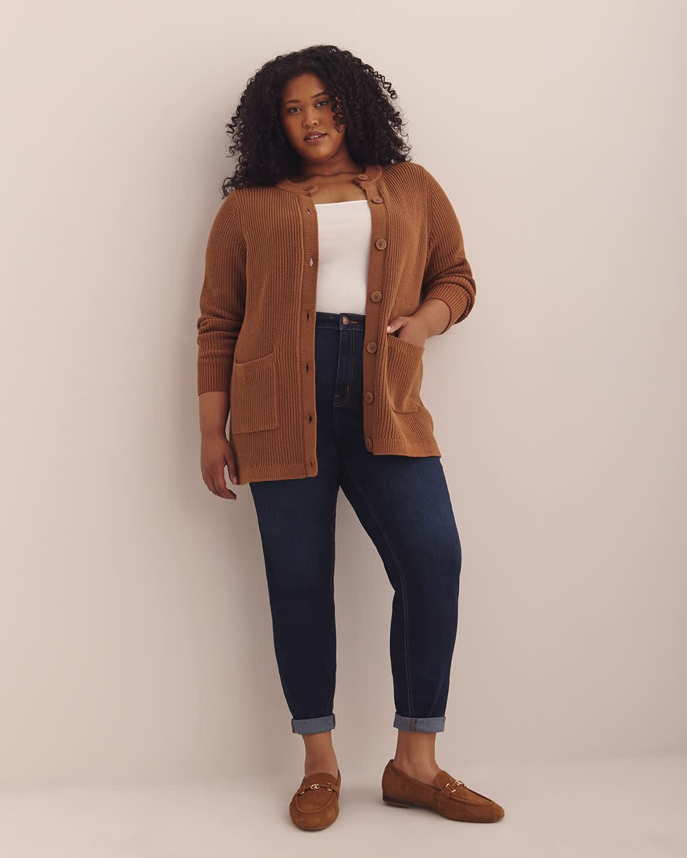 Shaker Stitch Crewneck Tunic Cardigan Shaker Stitch Crewneck Tunic Cardigan