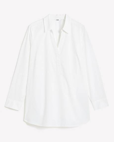 White Poplin Long-Sleeve Popover Shirt