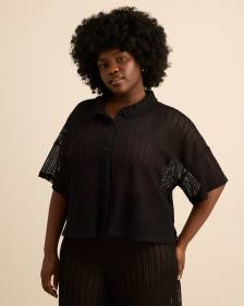 Black Crochet Buttoned-Down Top