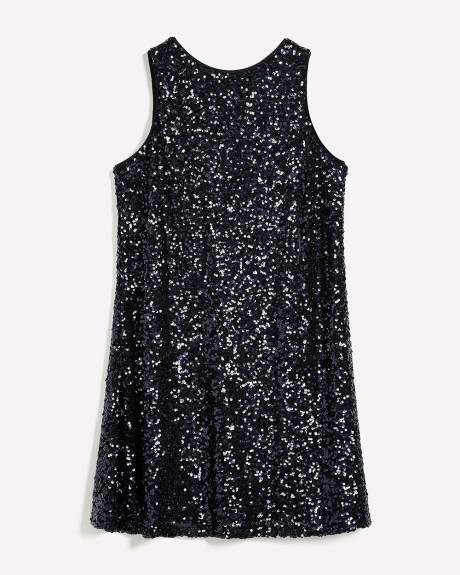 Flared Sequined Sleeveless Dress with Back Bow Flared Sequined Sleeveless Dress with Back Bow