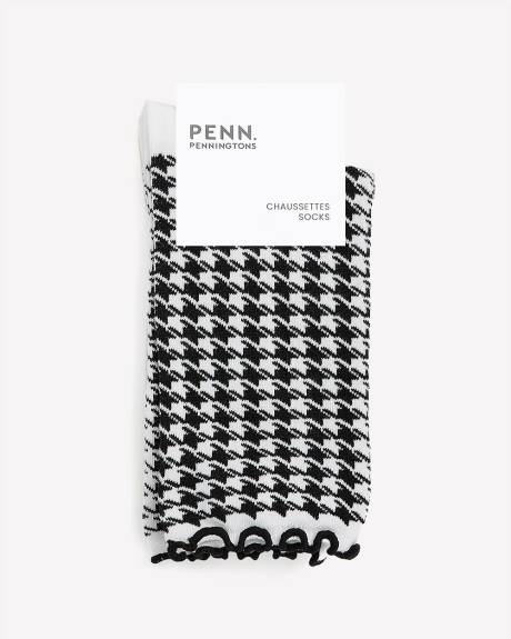 Chaussette à motif pied-de-poule et bord ondulé