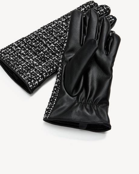 Tweed Gloves with Faux Leather Palm
