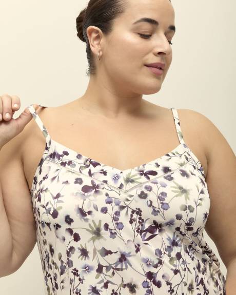 Robe de nuit en satin fleuri avec col en V - Déesse Collection