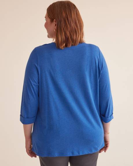 T-shirt à manches 3/4 avec col en V, coupe boyfriend - Essentiels PENN.