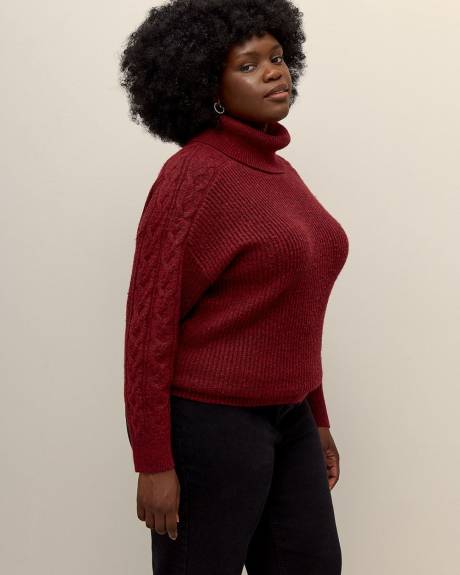 Responsible, Cowl-Neck Sweater with Cable Knit Sleeves