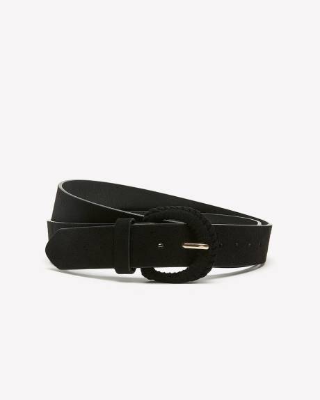 Black Faux Suede Belt with Braided Buckle