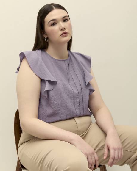 Pintuck Blouse with Short Flutter Sleeves