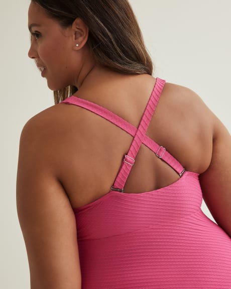 Textured A-Line Tankini Top with Laced-up V-Neckline