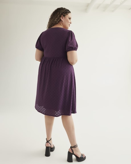 Eyelet Knit Dress with Balloon Sleeves
