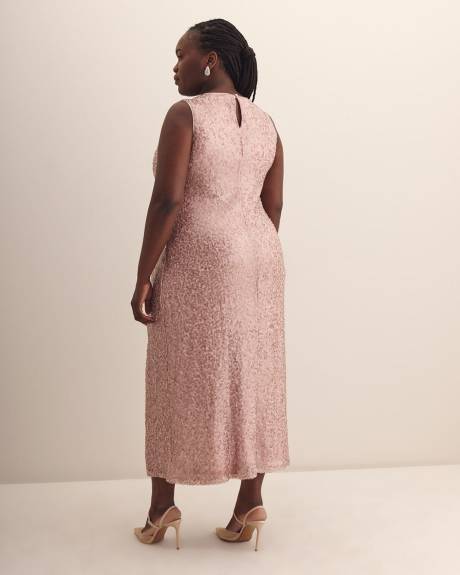 Robe mi-longue sans manches à paillettes avec col bateau - Addition Elle