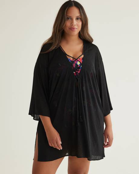 Robe cache-maillot noire en tricot léger