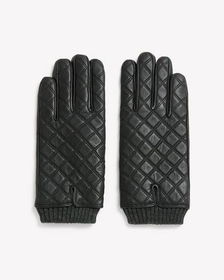 Gants en cuir noir matelassé