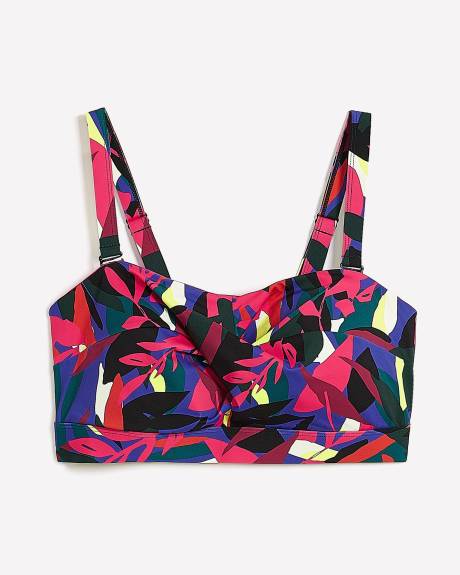 Haut de bikini bandeau torsadé à motif tropical