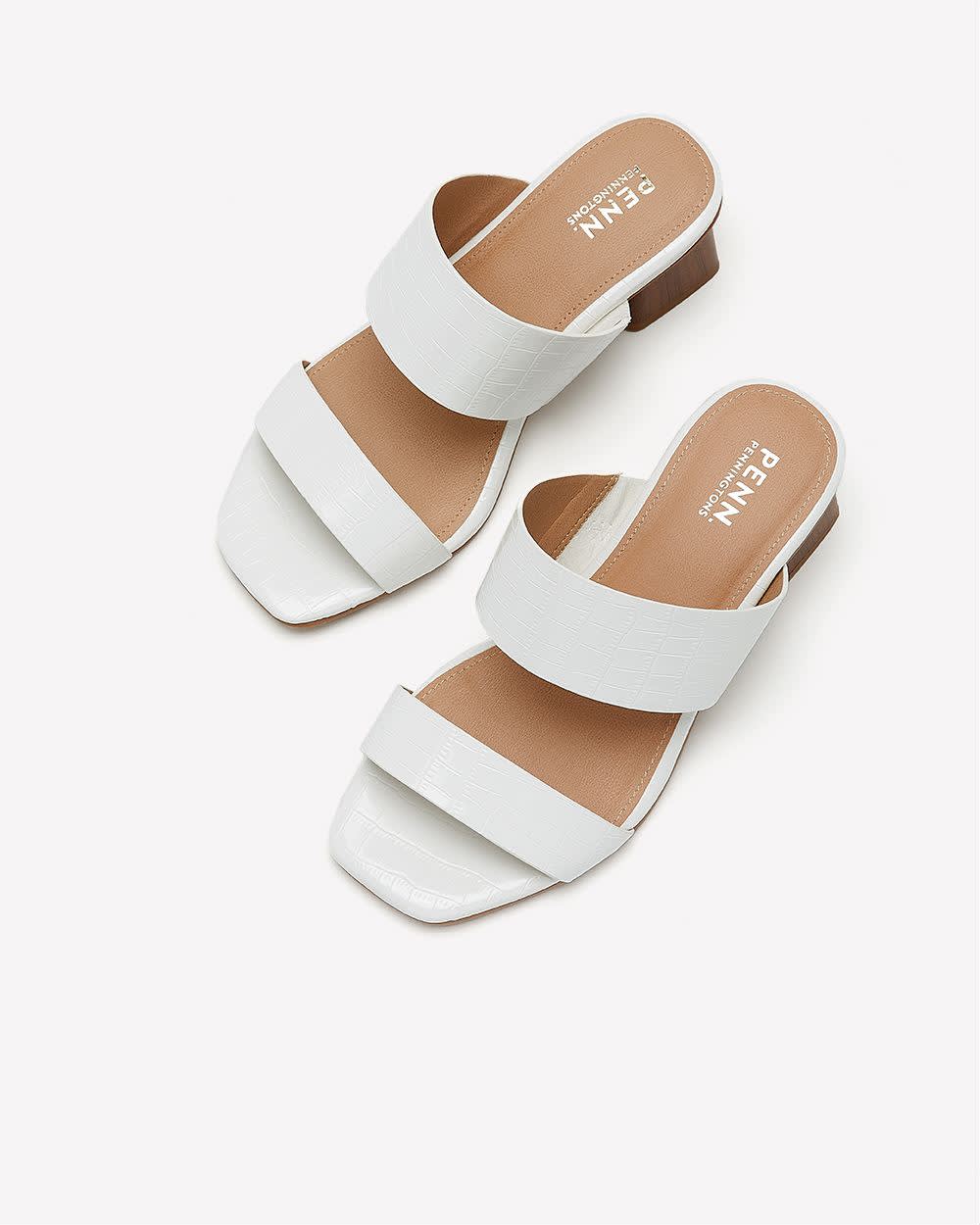 Extra Wide Width White Slide In Sandal with Square Block Heel Penningtons