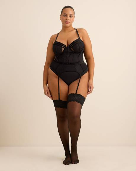 Sexy Black Underwire Front-Closure Mesh and Lace Corset - Déesse Collection Sexy Black Underwire Front-Closure Mesh and Lace Corset - Déesse Collection