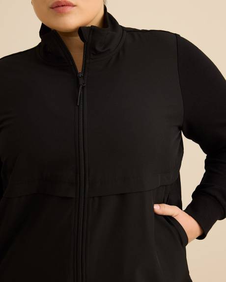 4-Way Mixed Media Mock Neck Long Sleeve Zipped Jacket - Active Zone