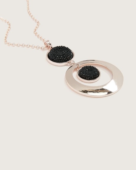 Cable Chain Necklace with Black Circle and Druzy Stone Pendant