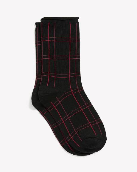 Plaid Rolled-Edge Crew Socks