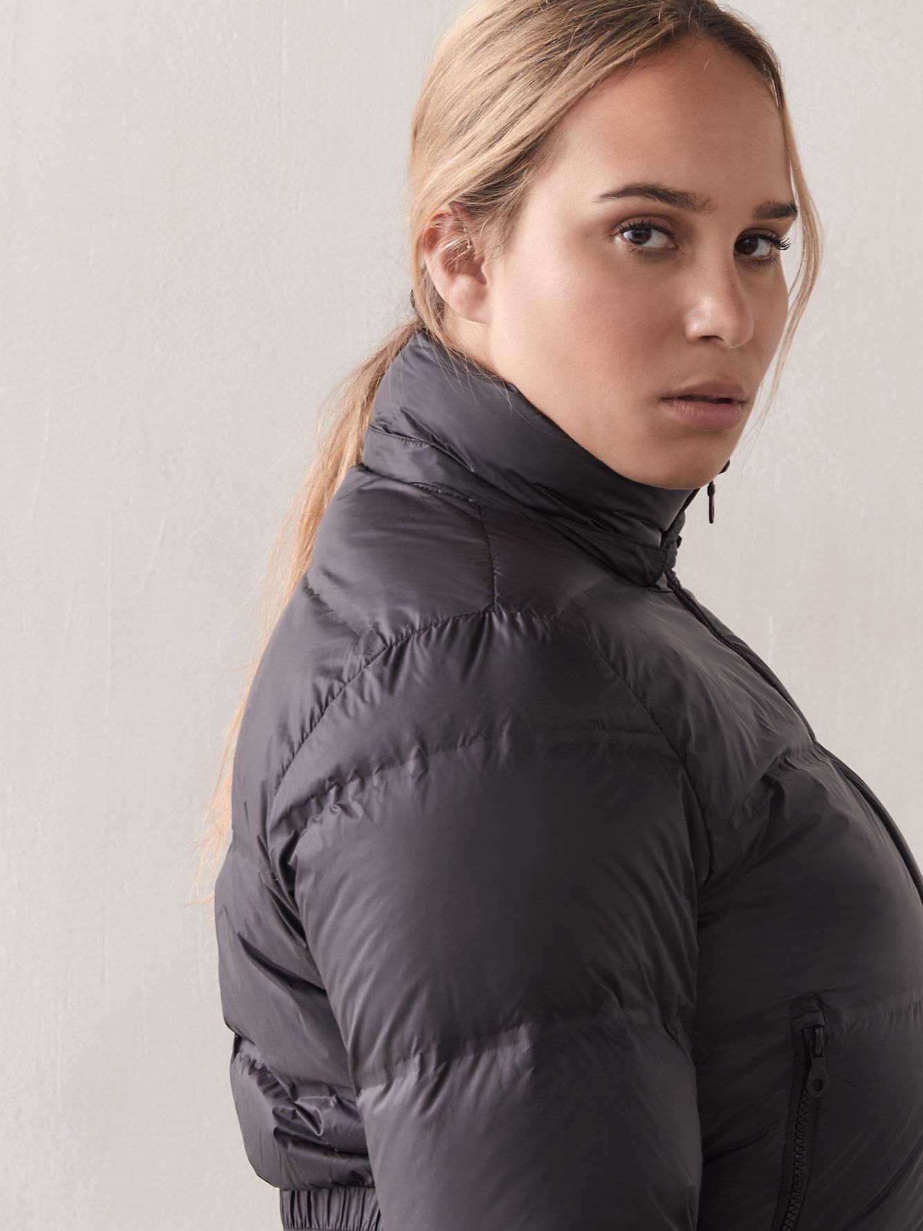 mid length packable down jacket