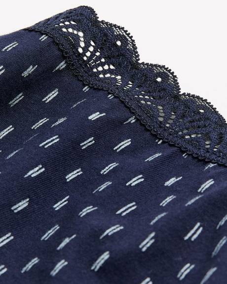 Printed Cotton High-Cut Brief with Lace Trim - ti Voglio