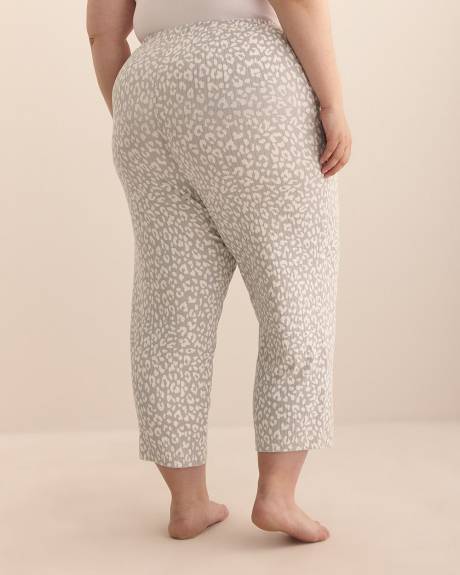 Grey Leopard-Print Cropped Ribbed Pyjama Pant - Déesse Collection