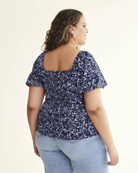 Blouse imprimée en crêpe avec manches courtes ballon