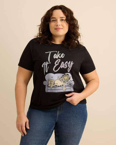 T-shirt &agrave; manches courtes et col rond avec imprim&eacute; Garfield