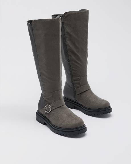 Extra Wide Width, Tall Lug Sole Boots with Round Buckle