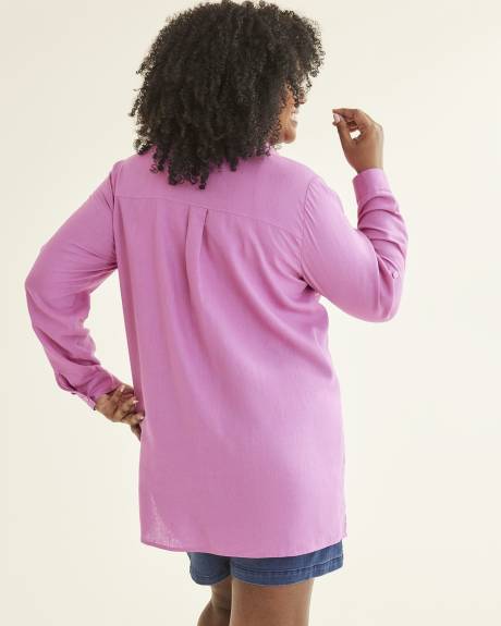 Linen Blend Tunic with Long Roll-Up Sleeves