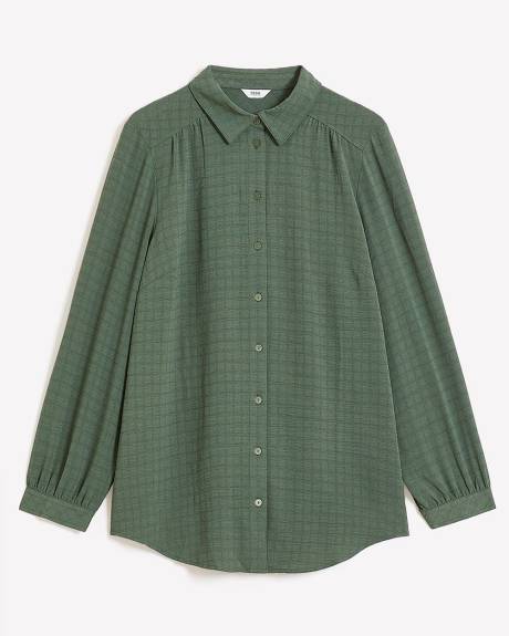 Solid Buttoned-Down Long-Sleeve Tunic Shirt