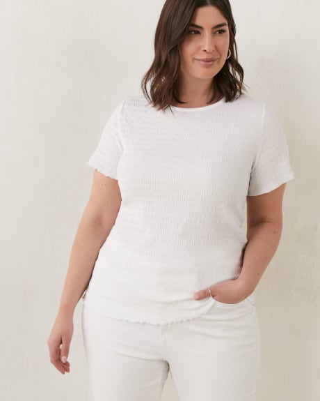 Solid Knit Top With Smocking Detail