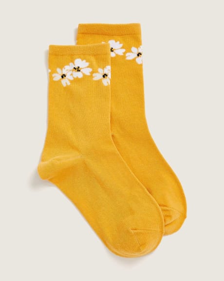 Fashion Printed Crew Socks, Flower Border - In Every Story