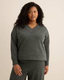 Dropped Shoulder Long-Sleeve V-Neck Top