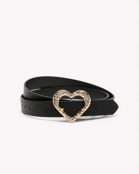 Belt with Hammered Heart-Shaped Buckle