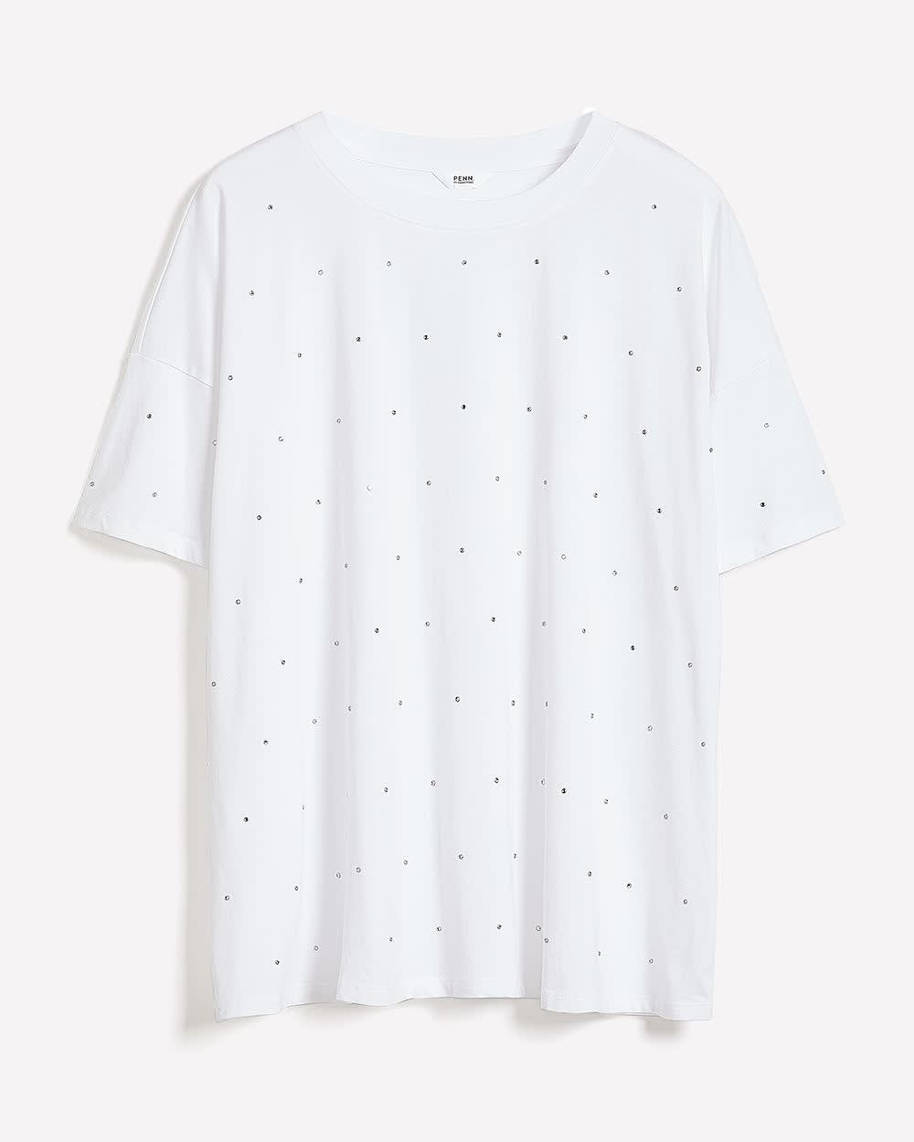 Crewneck Knit Top with Leaf Rhinestone Embellishment Crewneck Knit Top with Leaf Rhinestone Embellishment