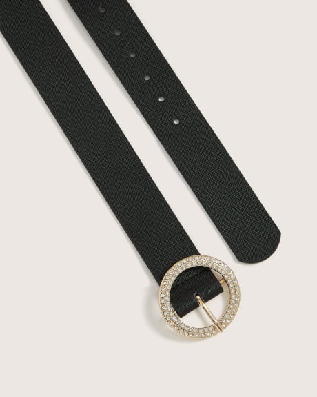 Fancy Round Buckled Belt with Clear Stones
