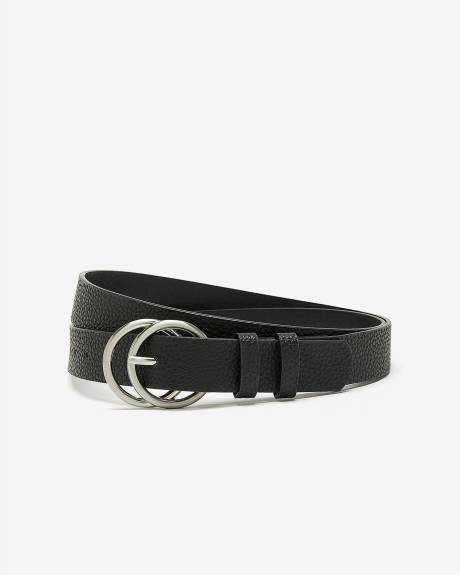 Ceinture mince en cuir synthétique avec boucle à double anneau
