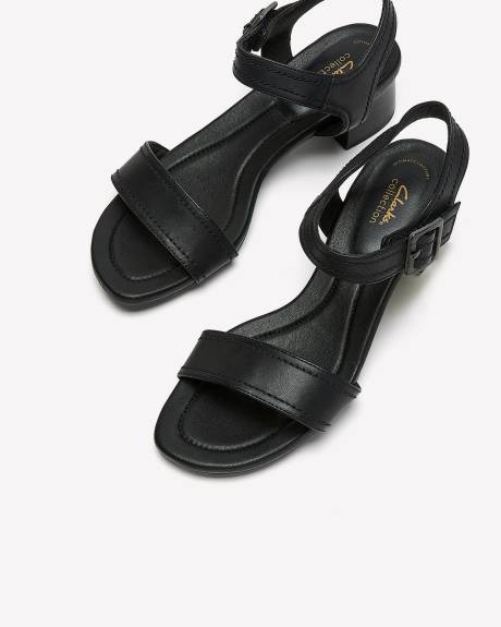 Sandale en cuir à talon bloc moyen, pied large - Clarks