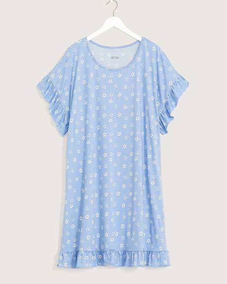 Chemise de nuit imprimée courte à manches courtes à volants - ti VOGLIO