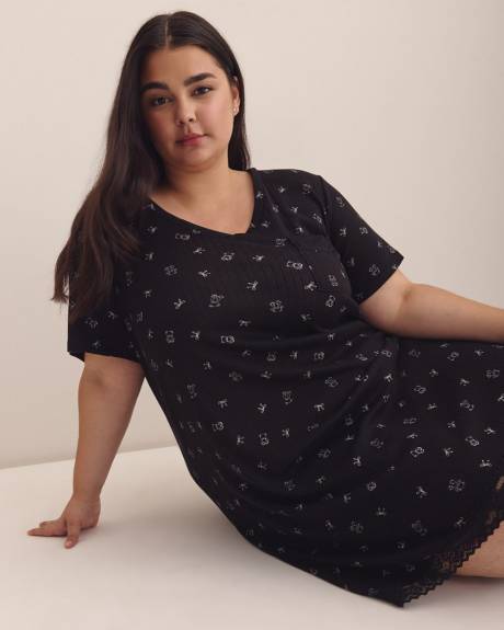 Black Teddy-Print Pointelle Sleepshirt - ti Voglio