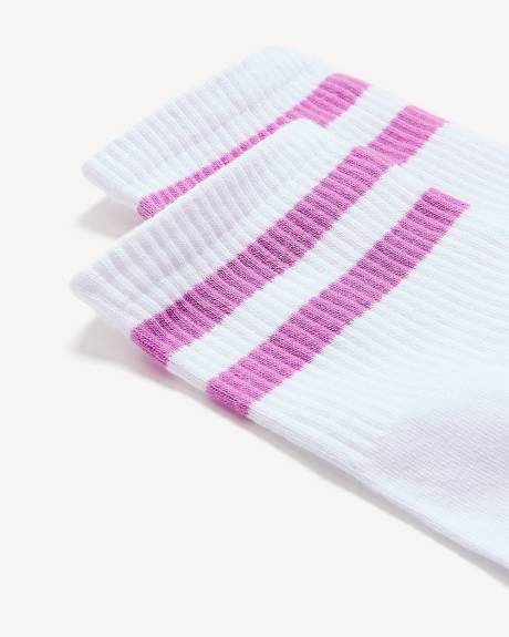 Double-Striped Ribbed Sports Crew Socks - Active Zone